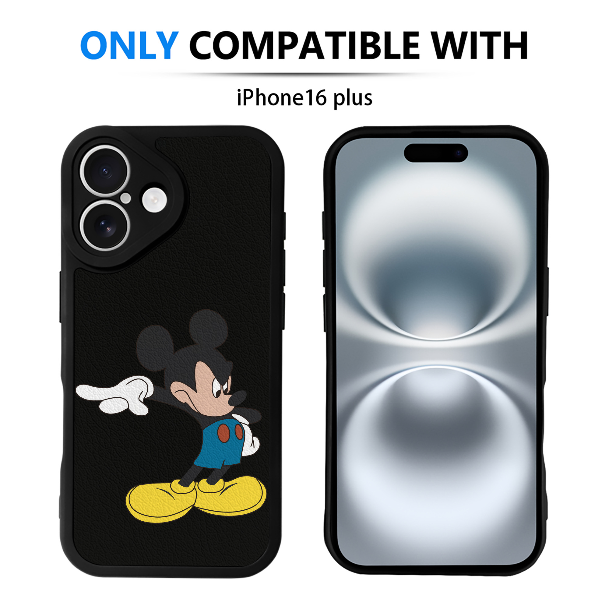 （画像用） ミッキーマウス Mickey Mouse 【iPhone 16シリーズ対応】シリコンスマホケース（レザー調） 材質：シリコン